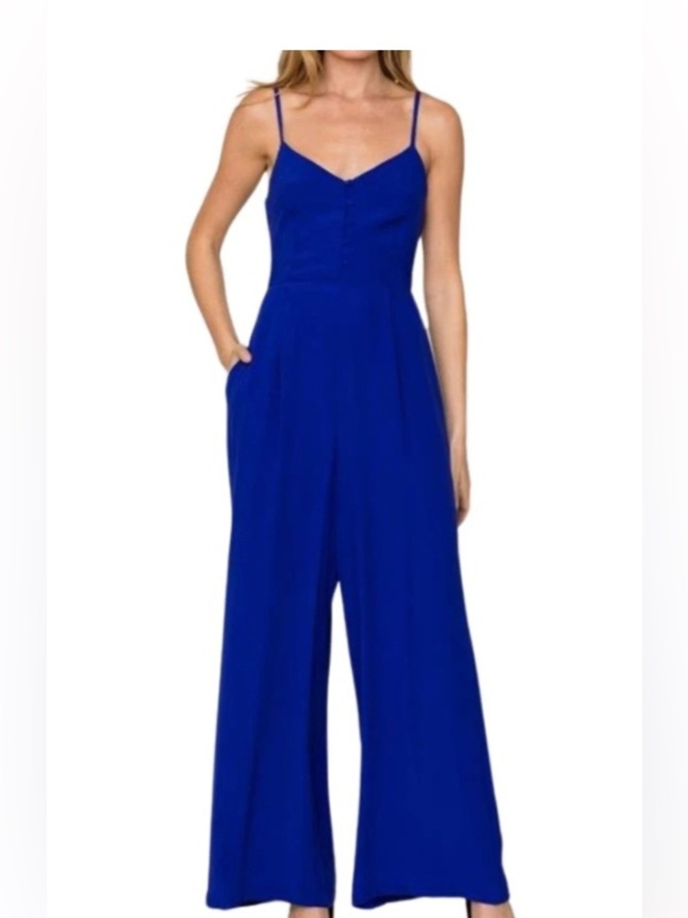 Yumi Kim Royal Blue Spaghetti-Strap Wide-Leg Jumpsuit